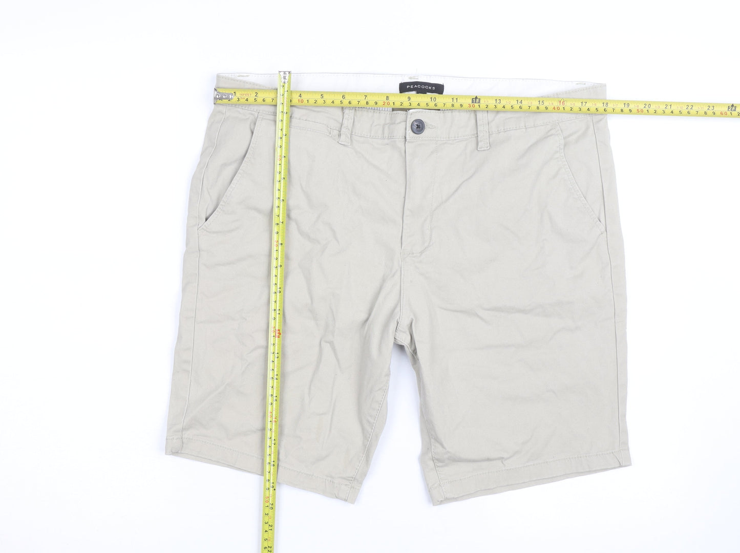 Peacocks Men's Beige Chino Shorts W34 Regular Fit Casual