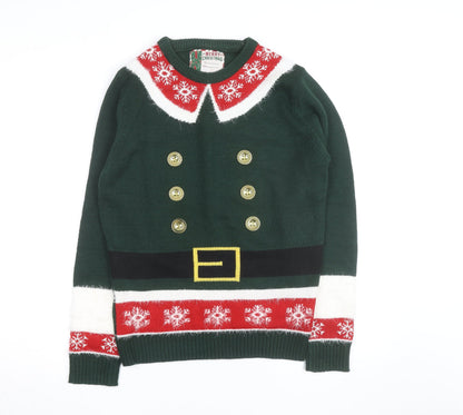 Merry Christmas Men's Green Elf Pullover Jumper Size S Winter Knit