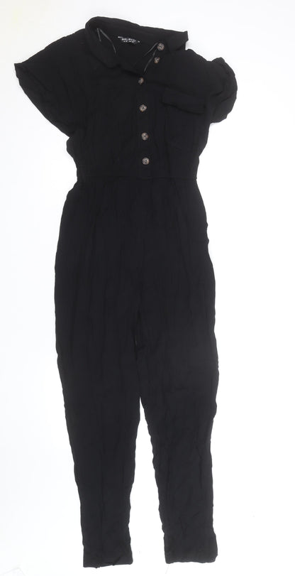 Select Women Black Button Front Short Sleeve Jumpsuit Size 12