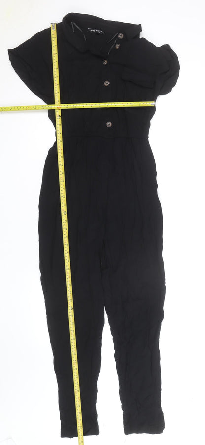 Select Women Black Button Front Short Sleeve Jumpsuit Size 12