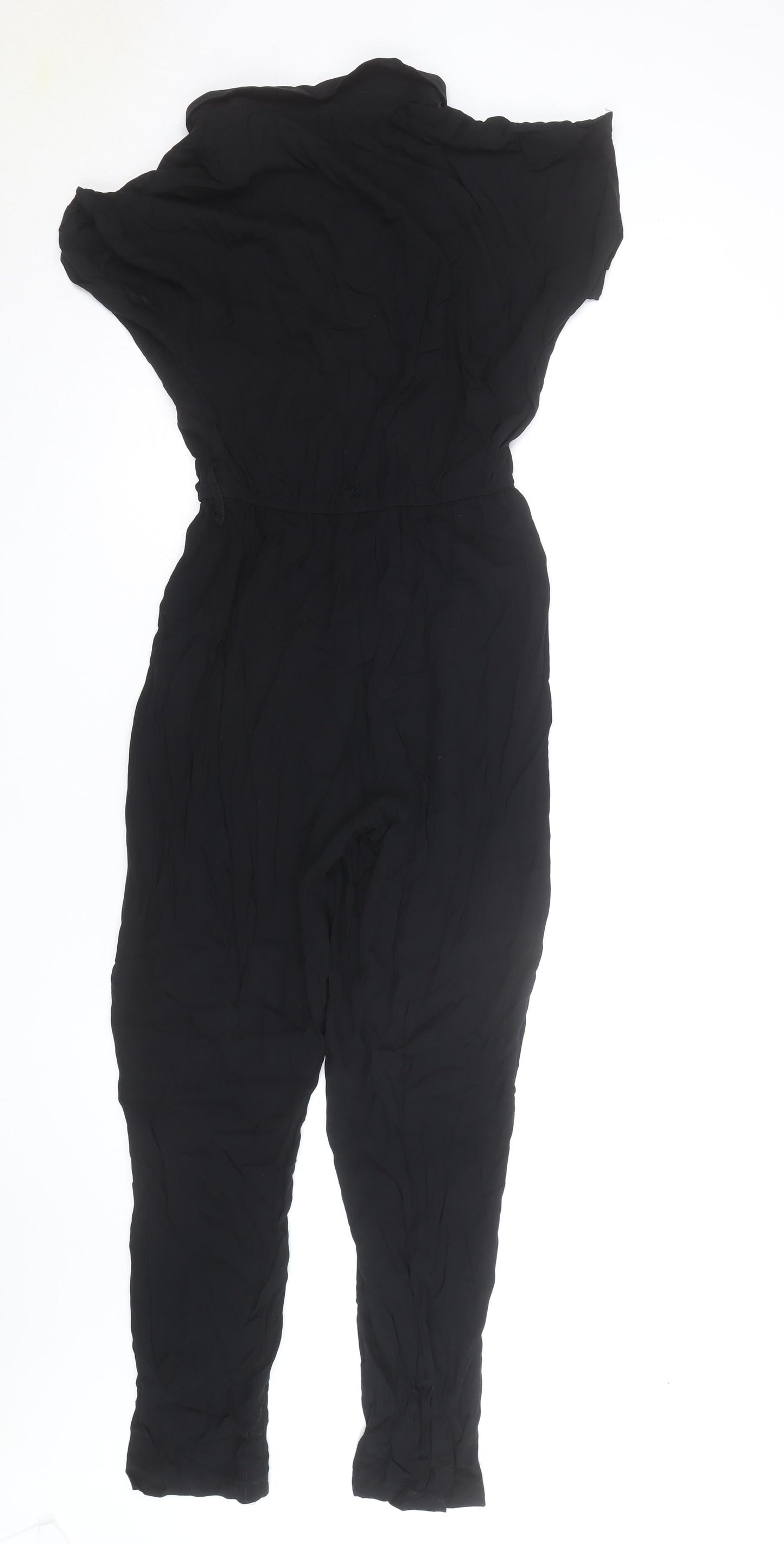 Select Women Black Button Front Short Sleeve Jumpsuit Size 12