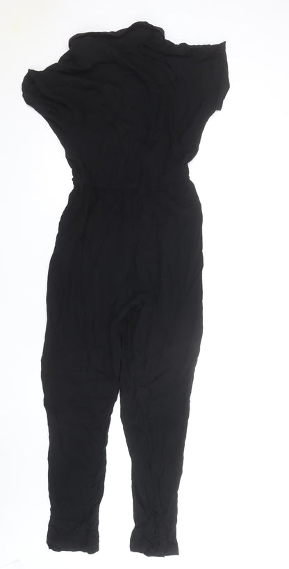 Select Women Black Button Front Short Sleeve Jumpsuit Size 12