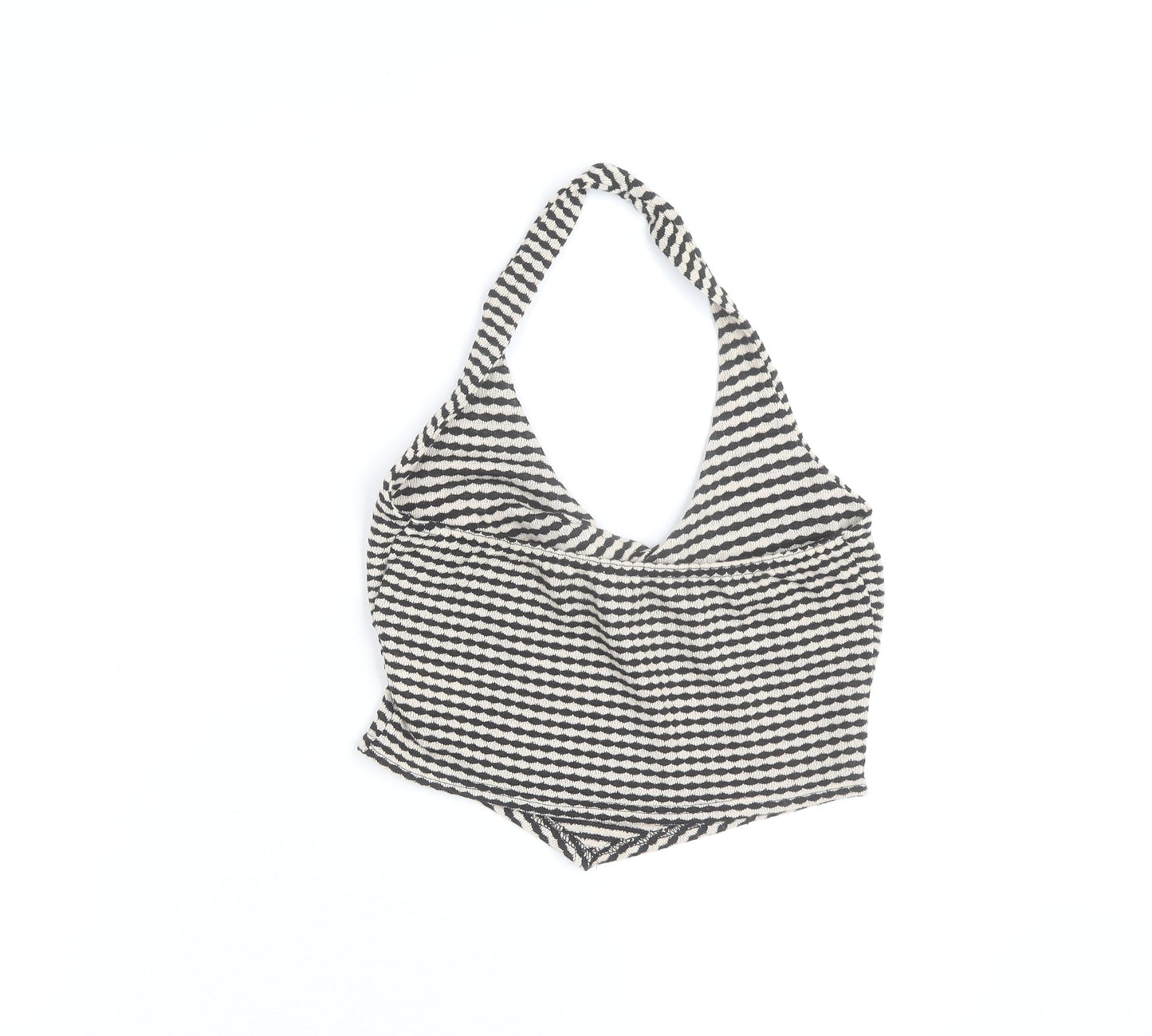 EGO Women’s Black Striped Halter Cropped Knit Tank Top Size 12