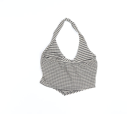 EGO Women’s Black Striped Halter Cropped Knit Tank Top Size 12