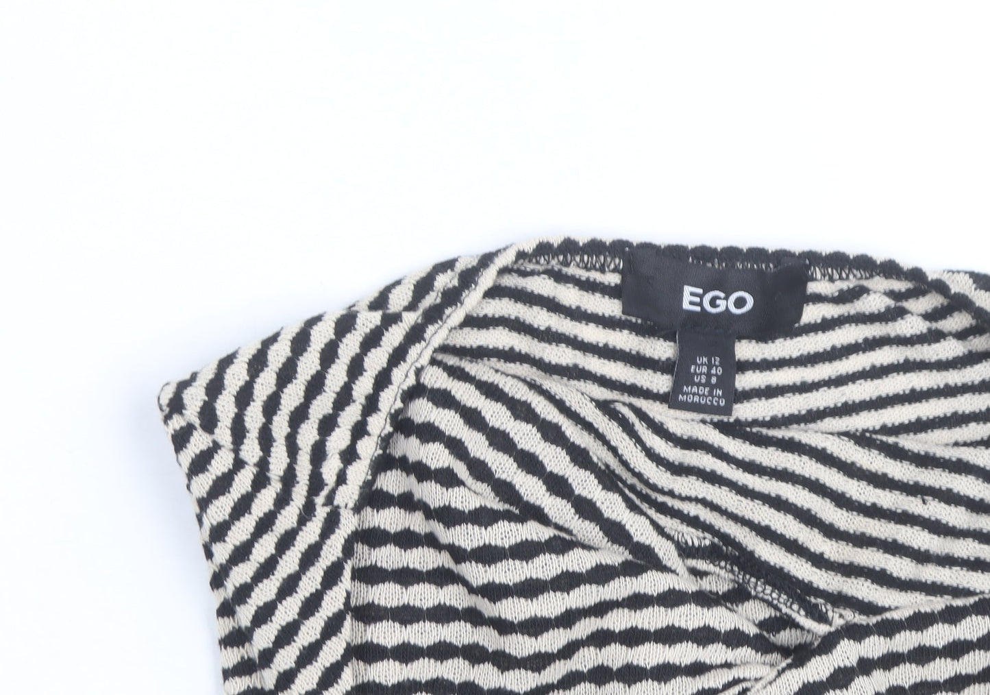 EGO Women’s Black Striped Halter Cropped Knit Tank Top Size 12
