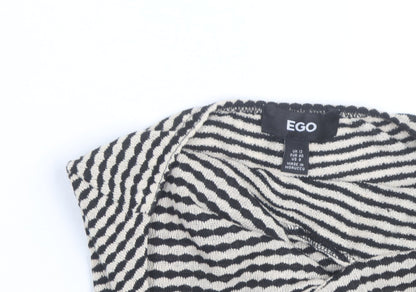 EGO Women’s Black Striped Halter Cropped Knit Tank Top Size 12