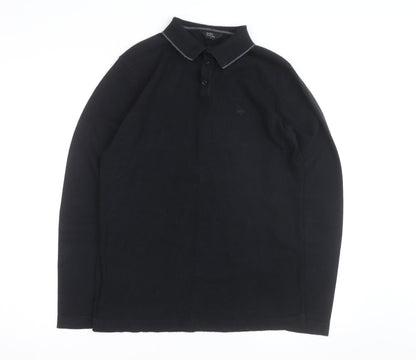 Easy Black Label Men's Black Long Sleeve Knit Polo Shirt M