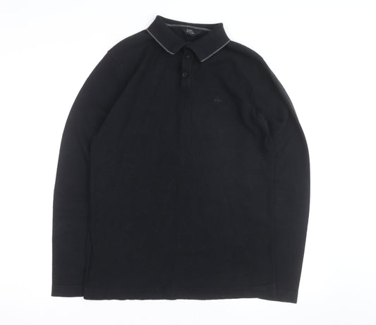 Easy Black Label Men's Black Long Sleeve Knit Polo Shirt M