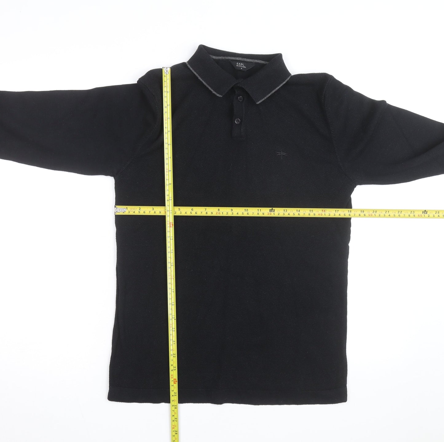 Easy Black Label Men's Black Long Sleeve Knit Polo Shirt M