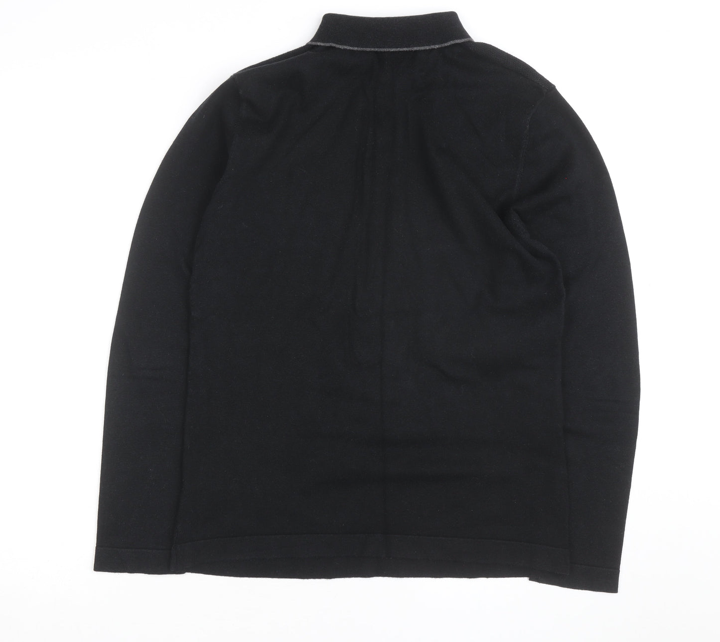 Easy Black Label Men's Black Long Sleeve Knit Polo Shirt M