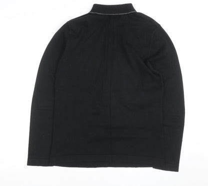 Easy Black Label Men's Black Long Sleeve Knit Polo Shirt M