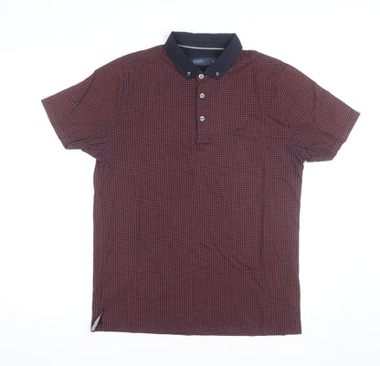 Easy Men’s Red Geometric Cotton Button-Down Polo Shirt M
