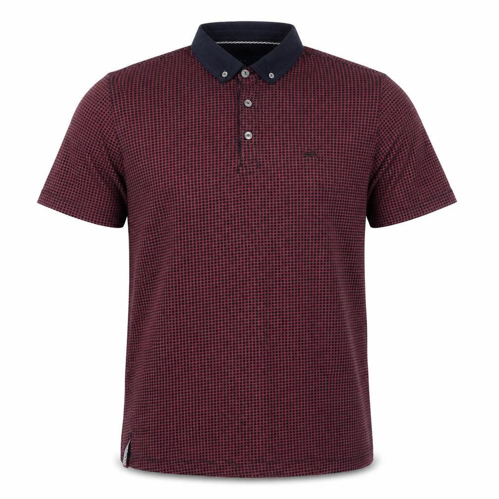 Easy Men’s Red Geometric Cotton Button-Down Polo Shirt M