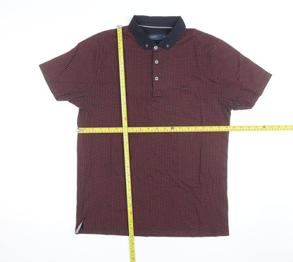 Easy Men’s Red Geometric Cotton Button-Down Polo Shirt M
