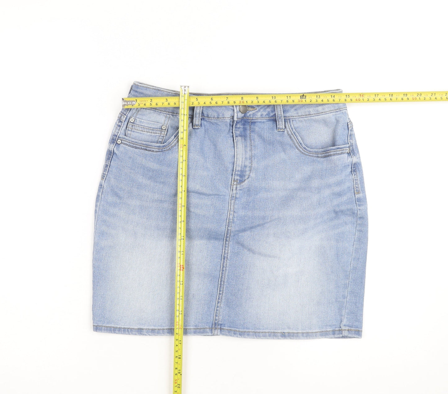 F&F Women's Blue Denim Short Pencil Skirt Size 12