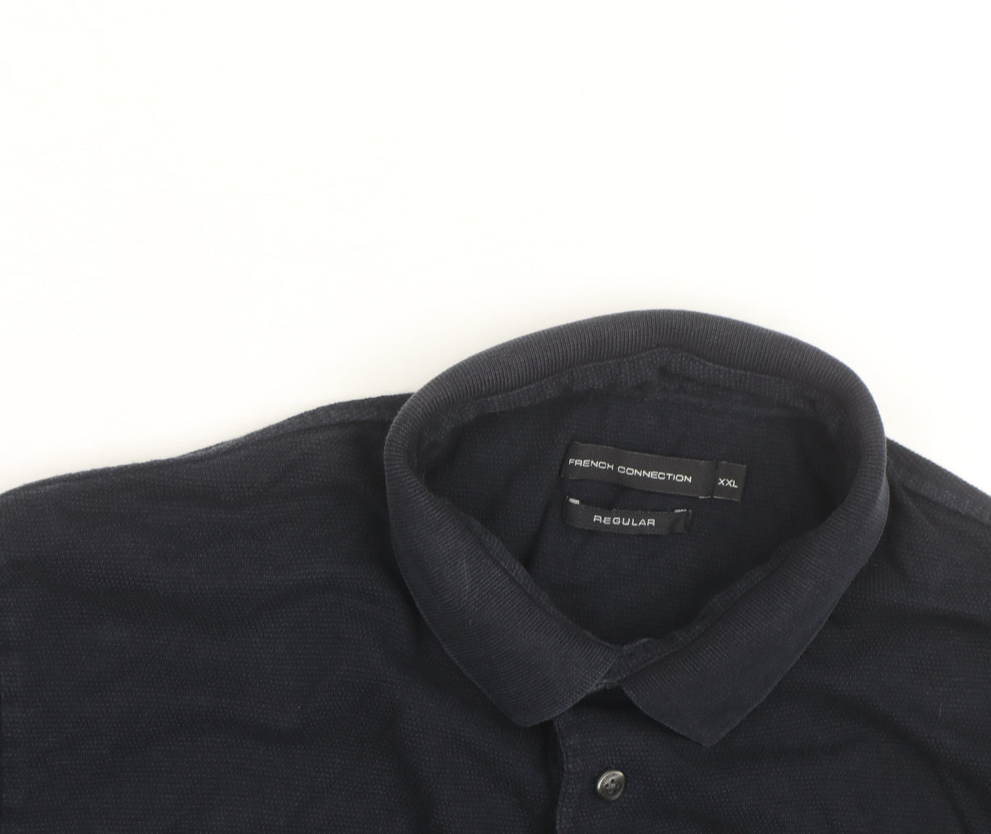 French Connection Men's Black Long Sleeve Cotton Polo Shirt 2XL Regular Fit