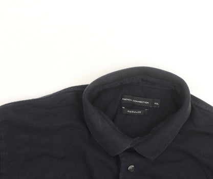French Connection Men's Black Long Sleeve Cotton Polo Shirt 2XL Regular Fit