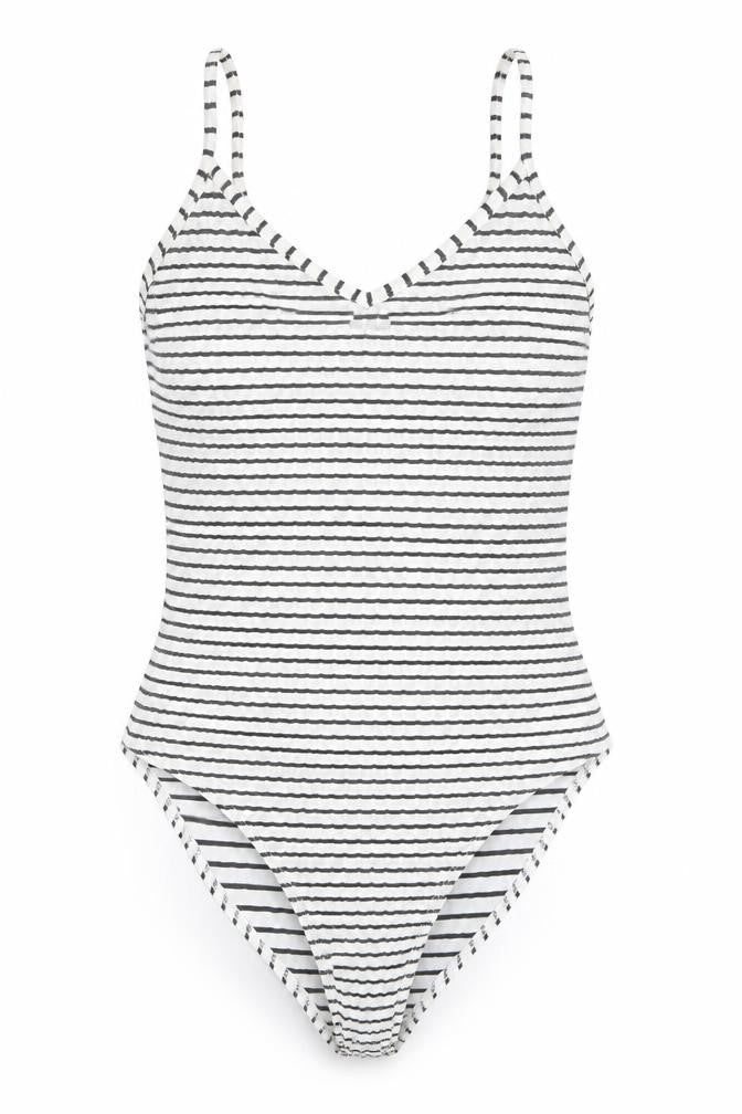 River Island Womens Black Striped Bodysuit Size 8 Sleeveless V-Neck Stretch