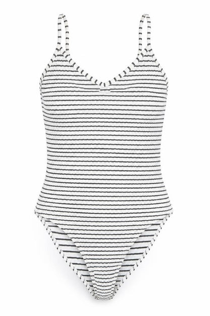 River Island Womens Black Striped Bodysuit Size 8 Sleeveless V-Neck Stretch