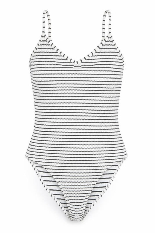 River Island Womens Black Striped Bodysuit Size 8 Sleeveless V-Neck Stretch