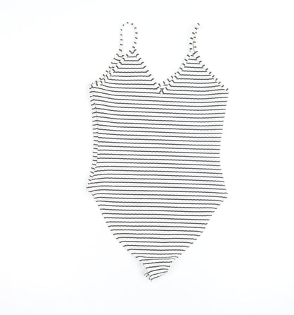 River Island Womens Black Striped Bodysuit Size 8 Sleeveless V-Neck Stretch