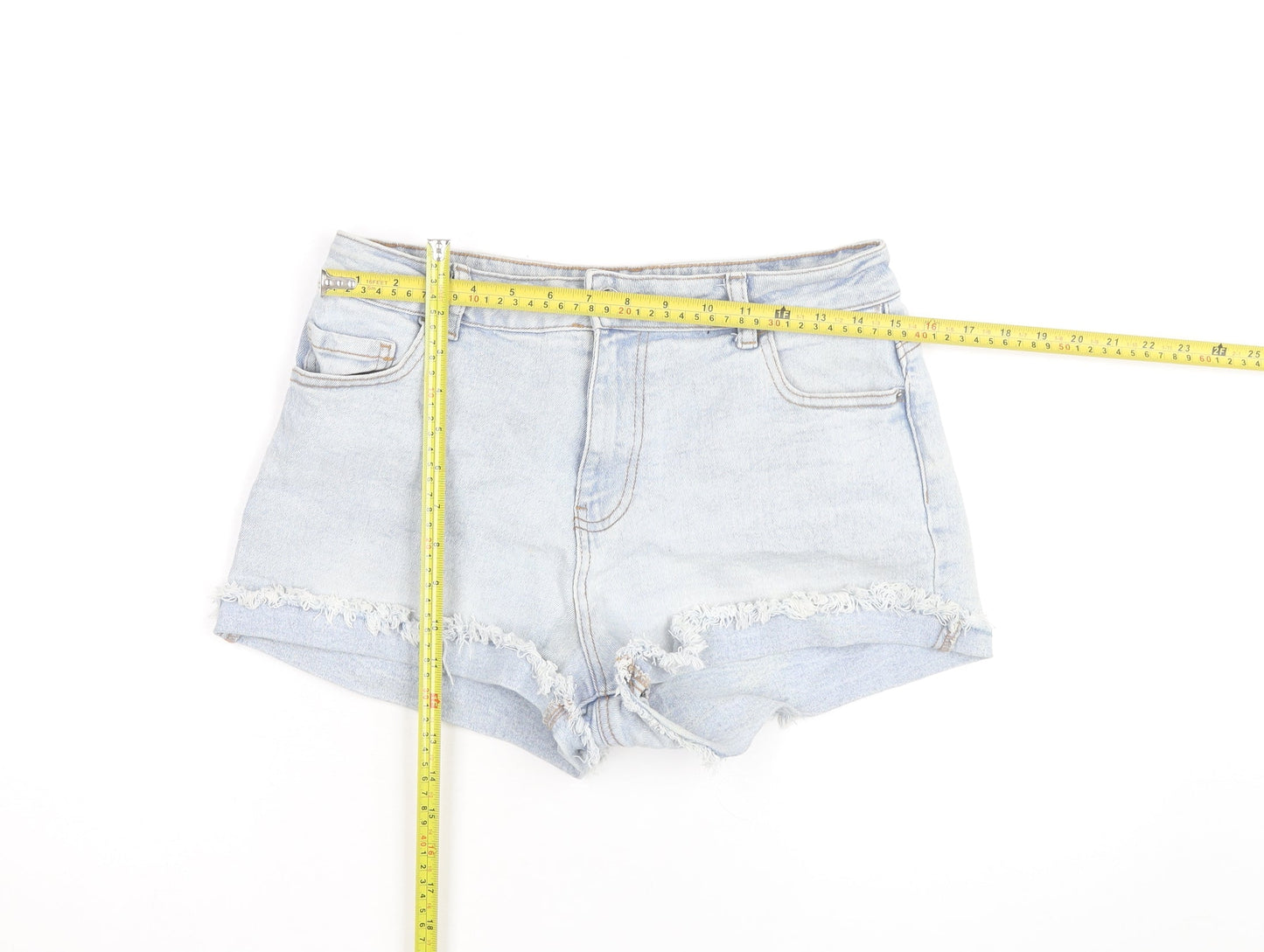 Primark Women Blue High Rise Cut-Off Denim Shorts Size 14