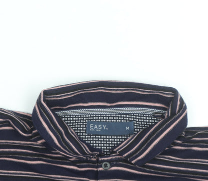 Easy Men’s Blue Striped Collared Short Sleeve Polo Shirt Size M
