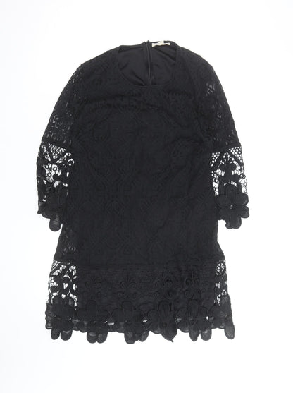 Rebellion Women's Black Lace 3/4 Sleeve Tunic Blouse Size L Formal