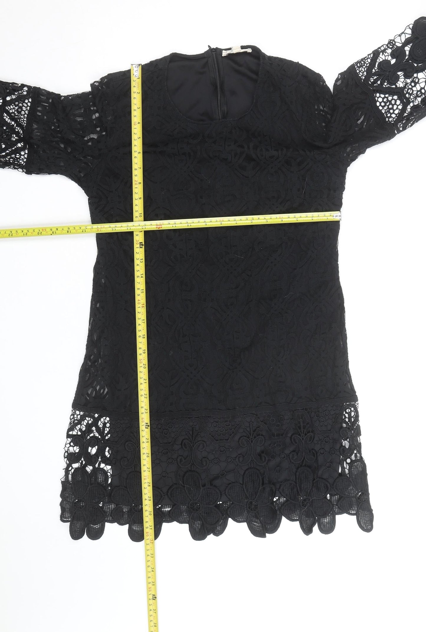 Rebellion Women's Black Lace 3/4 Sleeve Tunic Blouse Size L Formal