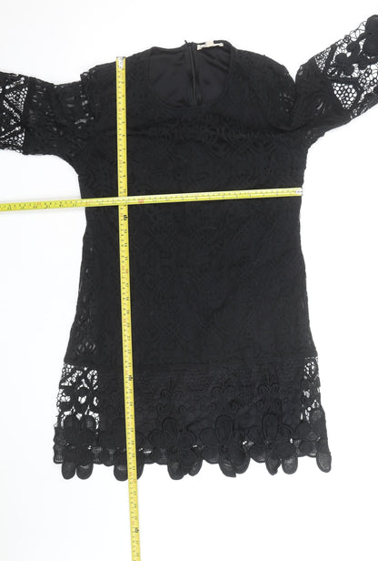 Rebellion Women's Black Lace 3/4 Sleeve Tunic Blouse Size L Formal