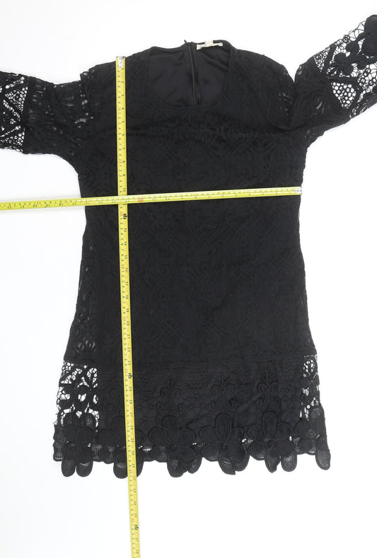 Rebellion Women's Black Lace 3/4 Sleeve Tunic Blouse Size L Formal