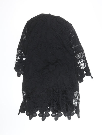 Rebellion Women's Black Lace 3/4 Sleeve Tunic Blouse Size L Formal
