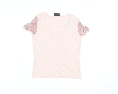 Principles Women Pink V-Neck Crochet Sleeve T-Shirt Size S