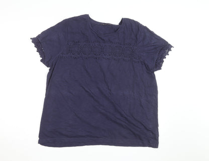 Marks and Spencer Womens Blue Crochet Trim Cotton T-Shirt Size 20