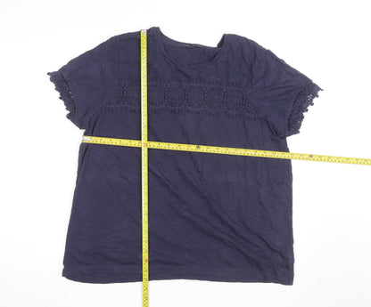 Marks and Spencer Womens Blue Crochet Trim Cotton T-Shirt Size 20