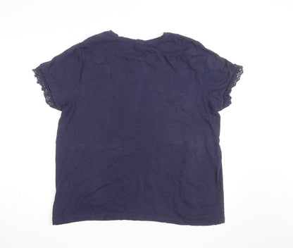 Marks and Spencer Womens Blue Crochet Trim Cotton T-Shirt Size 20