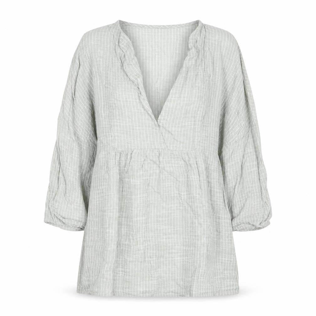F&F Women’s Green Check Cotton Tunic Blouse Size S V-Neck 3/4 Sleeve