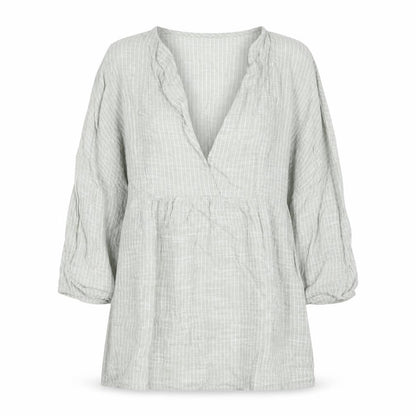 F&F Women’s Green Check Cotton Tunic Blouse Size S V-Neck 3/4 Sleeve