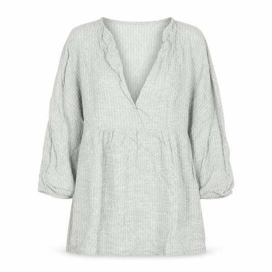 F&F Women’s Green Check Cotton Tunic Blouse Size S V-Neck 3/4 Sleeve