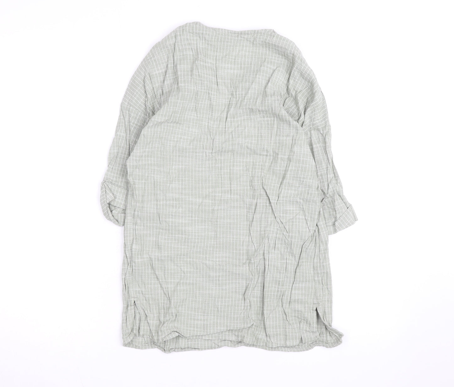 F&F Women’s Green Check Cotton Tunic Blouse Size S V-Neck 3/4 Sleeve
