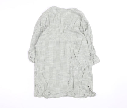 F&F Women’s Green Check Cotton Tunic Blouse Size S V-Neck 3/4 Sleeve