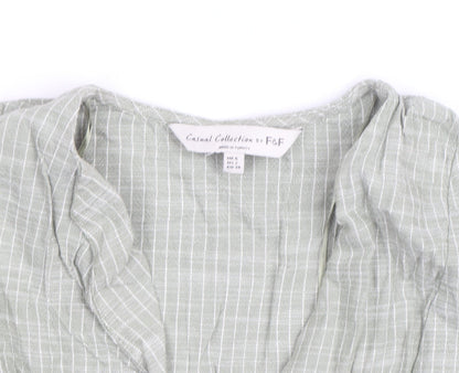 F&F Women’s Green Check Cotton Tunic Blouse Size S V-Neck 3/4 Sleeve