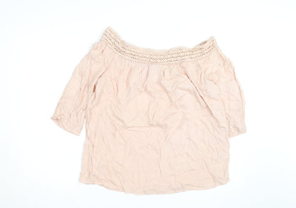 Peacocks Women Beige Off Shoulder Crochet 3/4 Sleeve Blouse Size 16