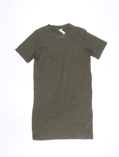 H&M Women Green T-Shirt Dress Size 10 Cotton Elastane Casual