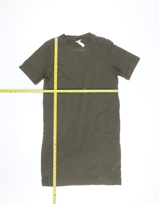 H&M Women Green T-Shirt Dress Size 10 Cotton Elastane Casual