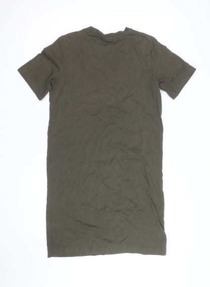 H&M Women Green T-Shirt Dress Size 10 Cotton Elastane Casual