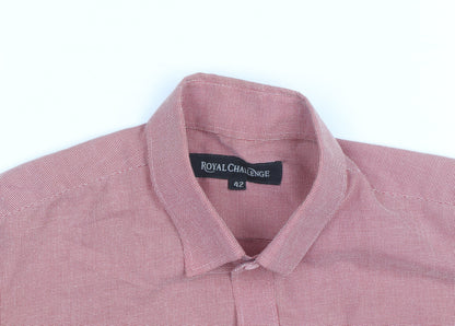 Royal Challenge Men's Red Check Short Sleeve Cotton Button-Up Shirt Size 42