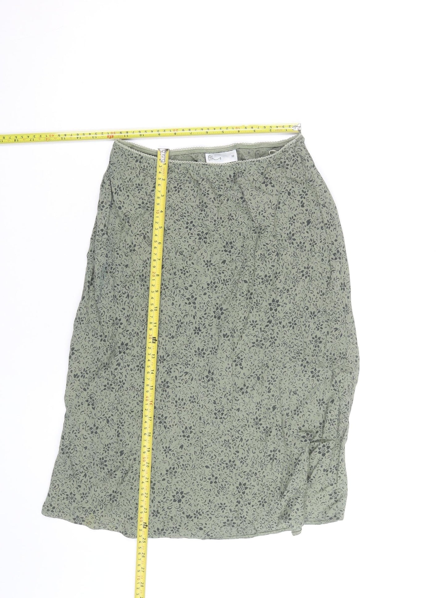 BHS Women’s Green Floral A-Line Knee Length Skirt Size 10