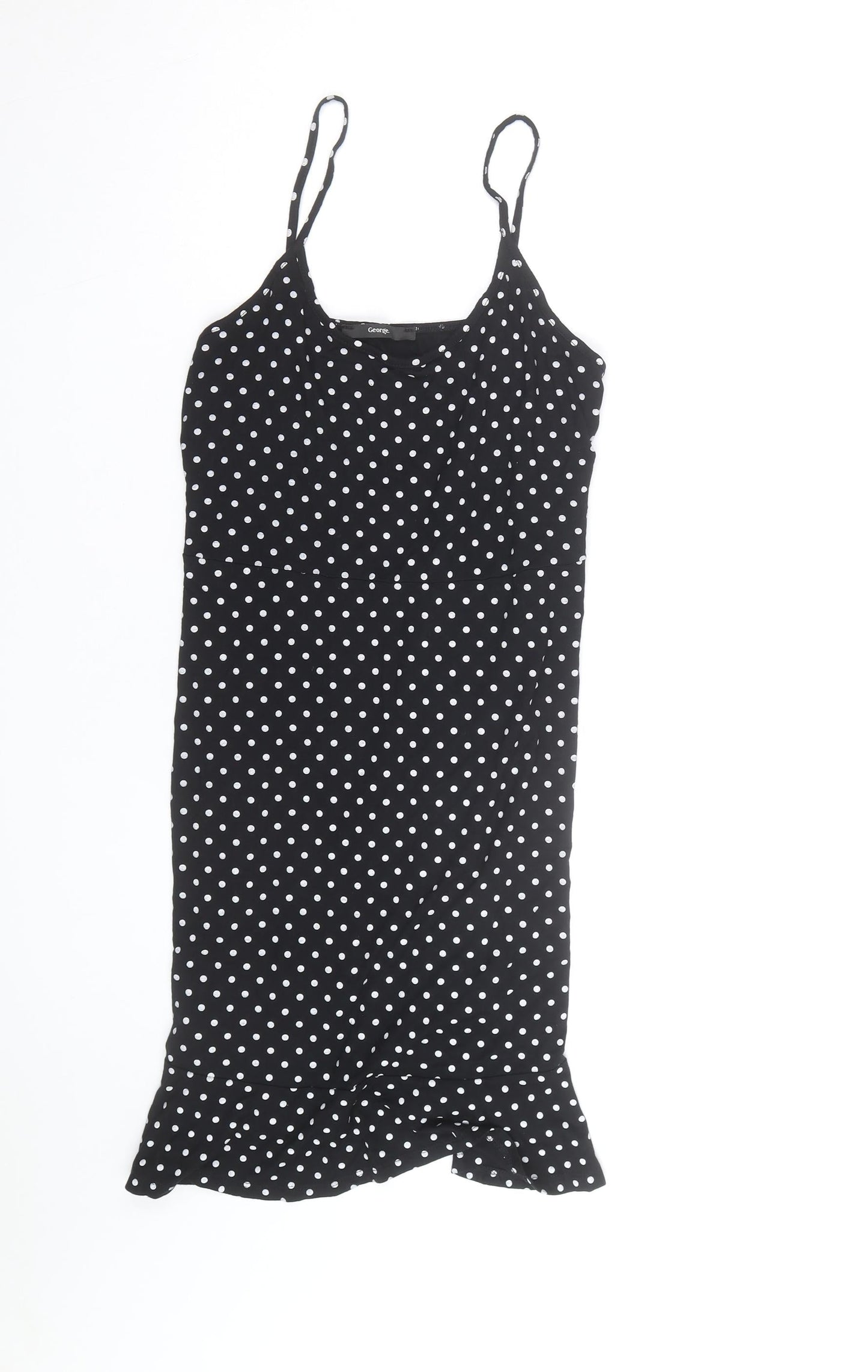 George Women’s Black Polka Dot Slip Dress Size 14 Ruffle Hem Stretch