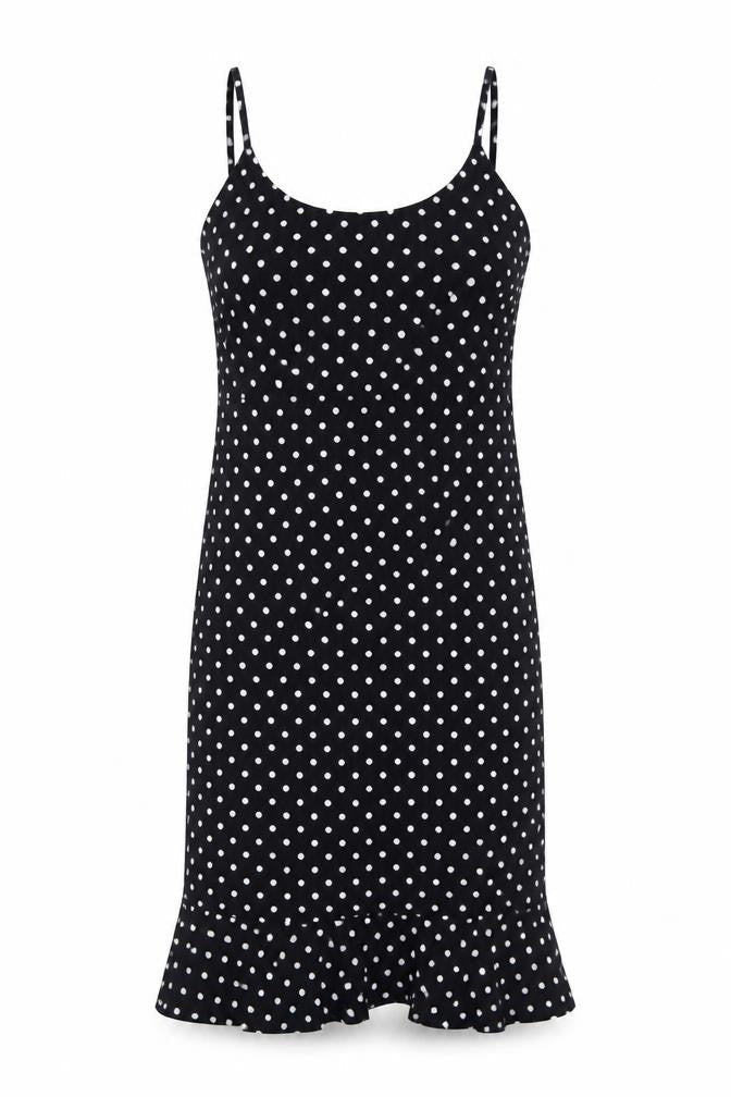 George Women’s Black Polka Dot Slip Dress Size 14 Ruffle Hem Stretch